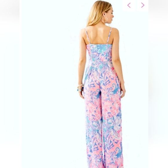 Lilly Pulitzer Bente Jumpsuit maxi blue Peri Viva La Lilly Pink Sz 8 Romper - Picture 2 of 14